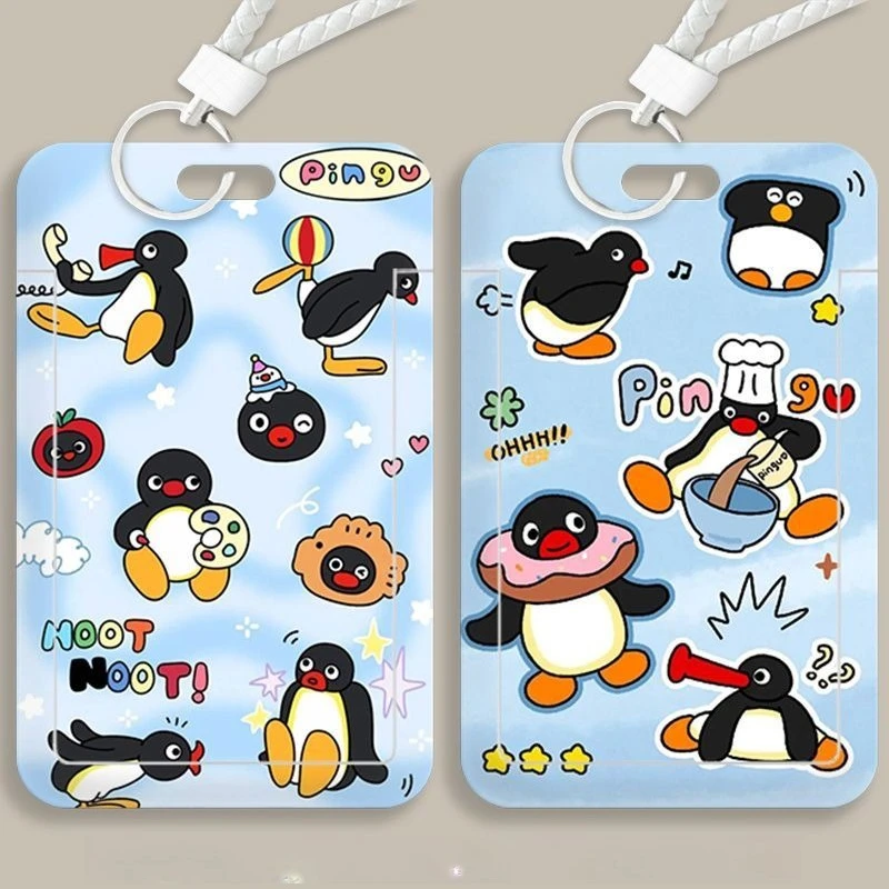 Cartoon Penguin Kpop Idol Card Collect Organizer Stationery Student Campus Lanyard Cards Holder Girls Door Card Case Keychain