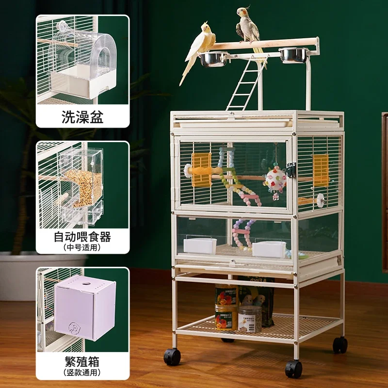 

Jinggong cage parrot transparent bird cage household horizontal silk double-layer monk little sun extra large