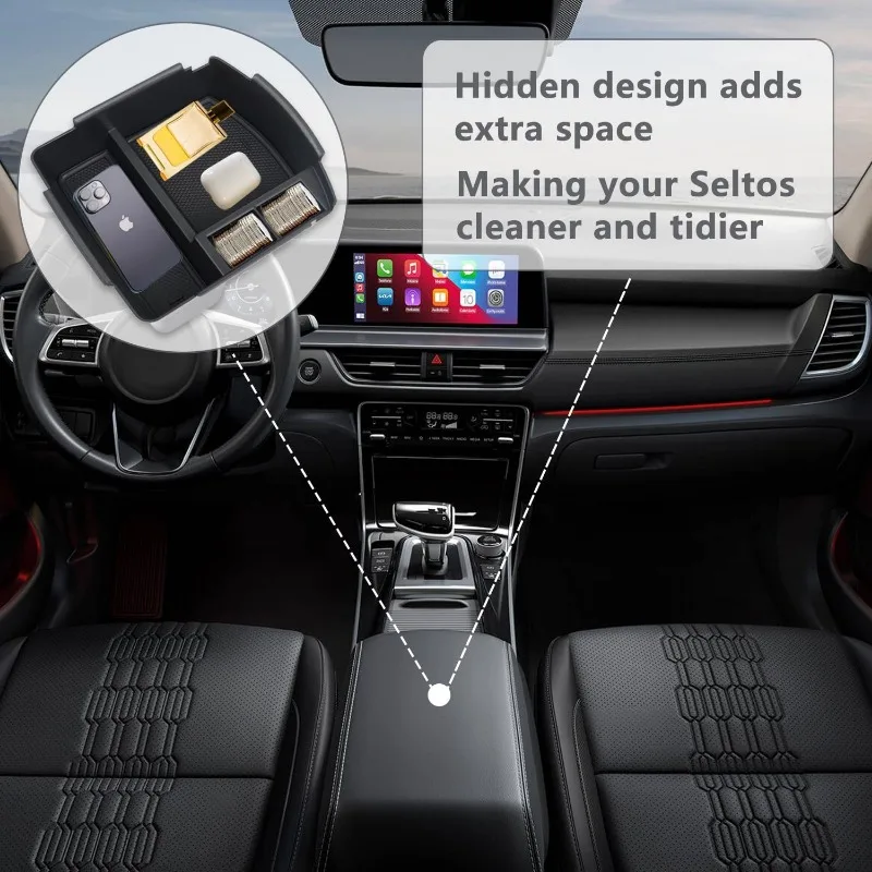 Center Console Organizer Tray Compatible with Kia Seltos 2020 2021 2022 2023 2024 2025, Insert Storage Box Coin and Sunglasses H