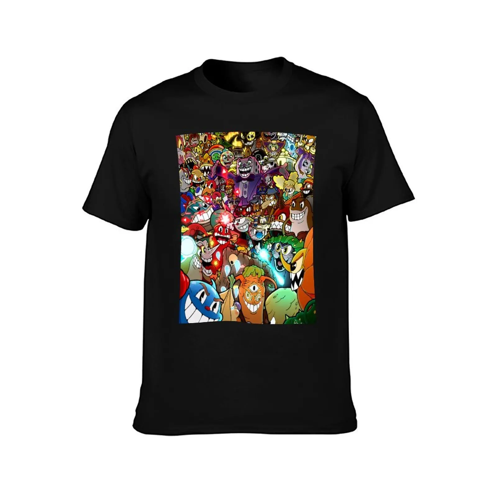 Cuphead+ Color T-Shirt, Summer Casual Cotton Tee, Oversized Streetwear Tops, Vintage Graphic Print, Loose Fit Short Sleeve
