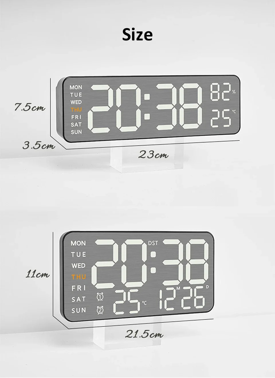 Wanduhr mit Spiegel-Bürsten-Finish, Premium-Gefühl, geräuschlos, Wanduhr, Tischwecker, Temperaturanzeige, Schlafzimmer, Büro, Wohnzimmer, Dekoration – Detail 10