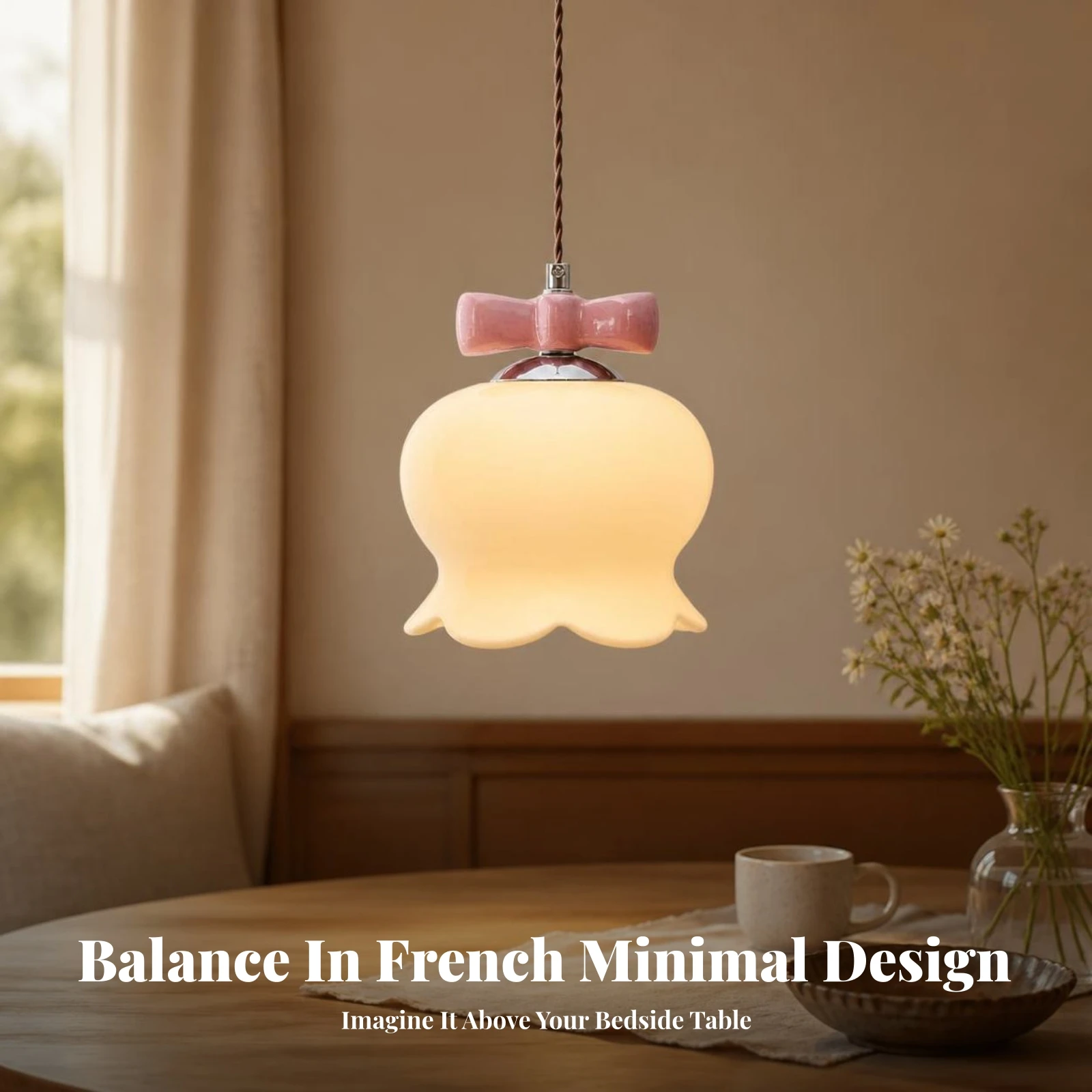 Floral Pendant Light Decorative Pendant Light with Glass Shade Flower Chandelier Boho Lighting Soft for Bedroom, Bedside