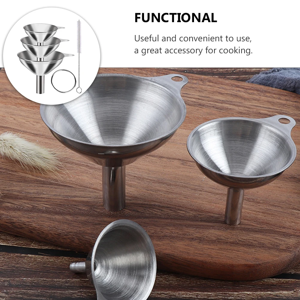 

1Set Stainless Steel Kitchen Funnel Set Premium Oil Wine Soy Sauce Transferring Tool for Bottles Jars Liquid Dispensing Wide