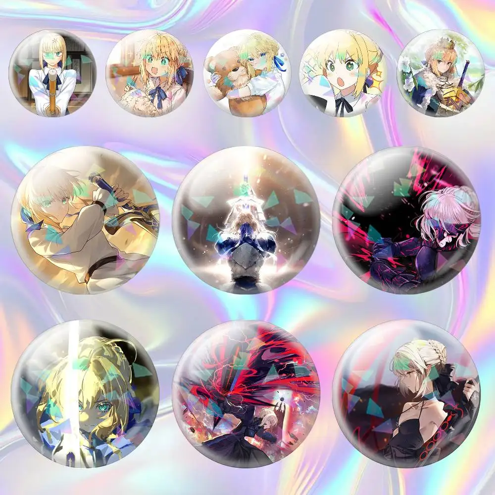 

Artoria Pendragon Saber Fate Fgo FSN 75mm 44mm 25mm Accessories Toys Badge Brooch Backpack Hat Pins