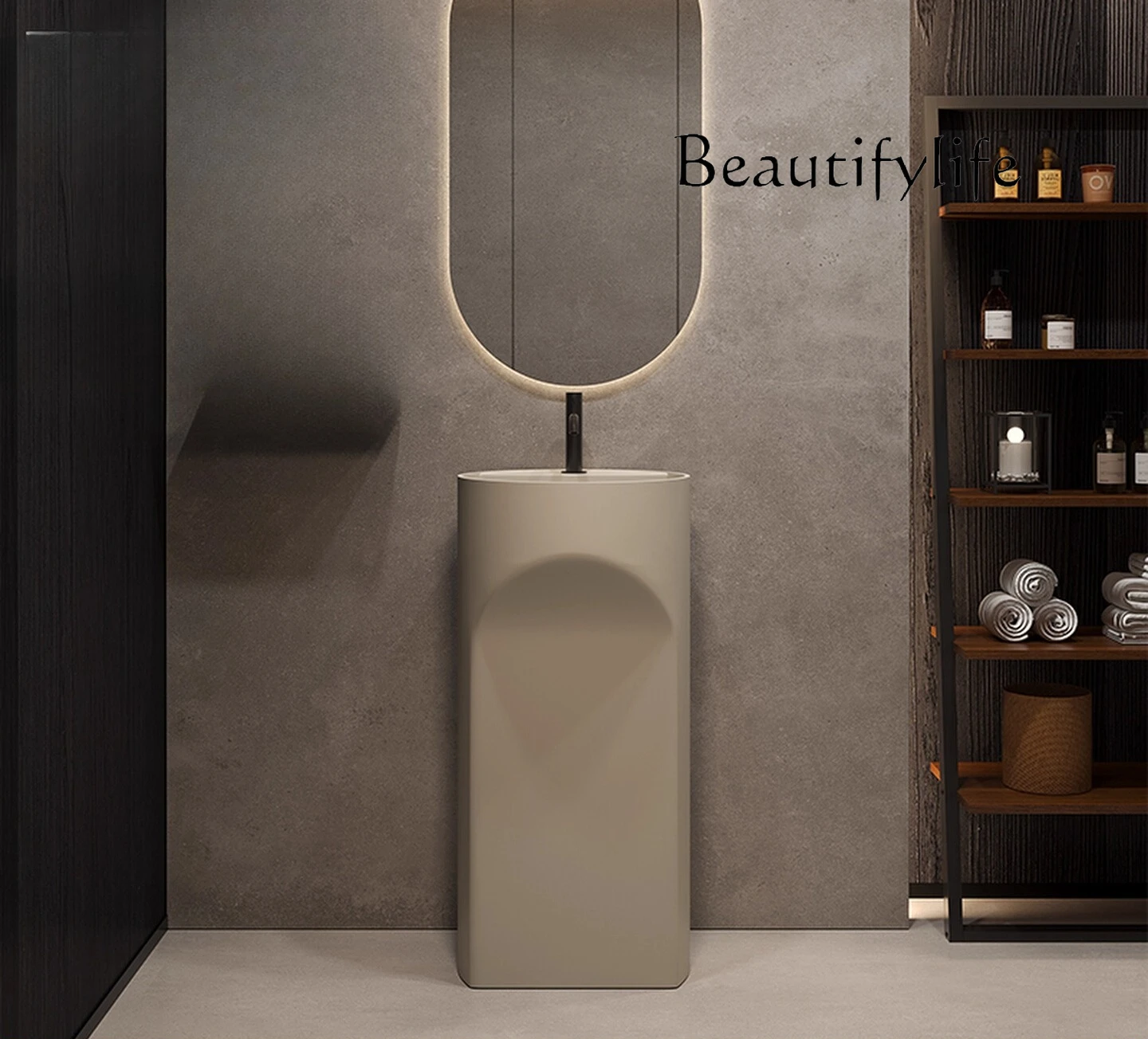 

Milk coffee color artificial stone column basin integrated floor wash basin B & B hotel project balcony column basin