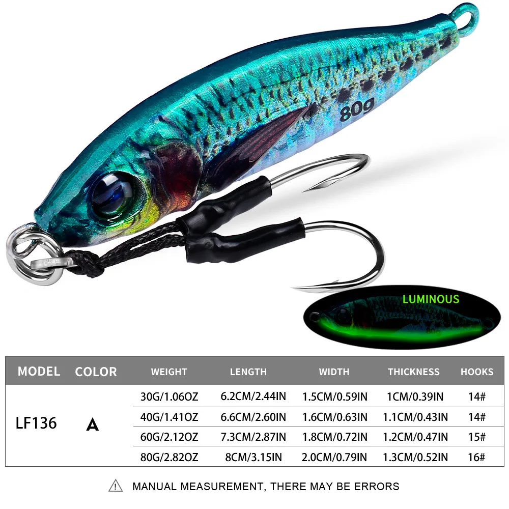 Sea.Yolo Iron Plate Fishing Lure 3D Printing 30g/6.2cm Luminous Artificial Biomimetic Long-Range Sea Fishing For Lead Fish