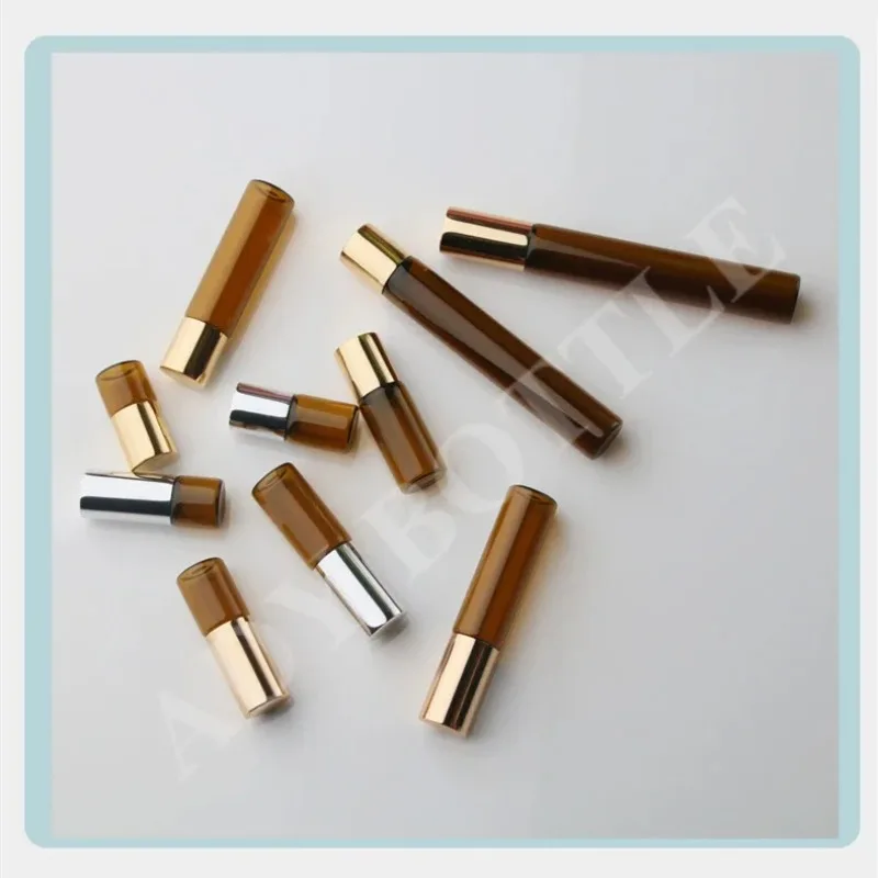 

1ml 2ml 3ml 5ml 10ml Amber Thin Glass Roll on Bottle Sample Test Essential Oil Vials with Roller Metal /Glass Ball 20/50/100pcs