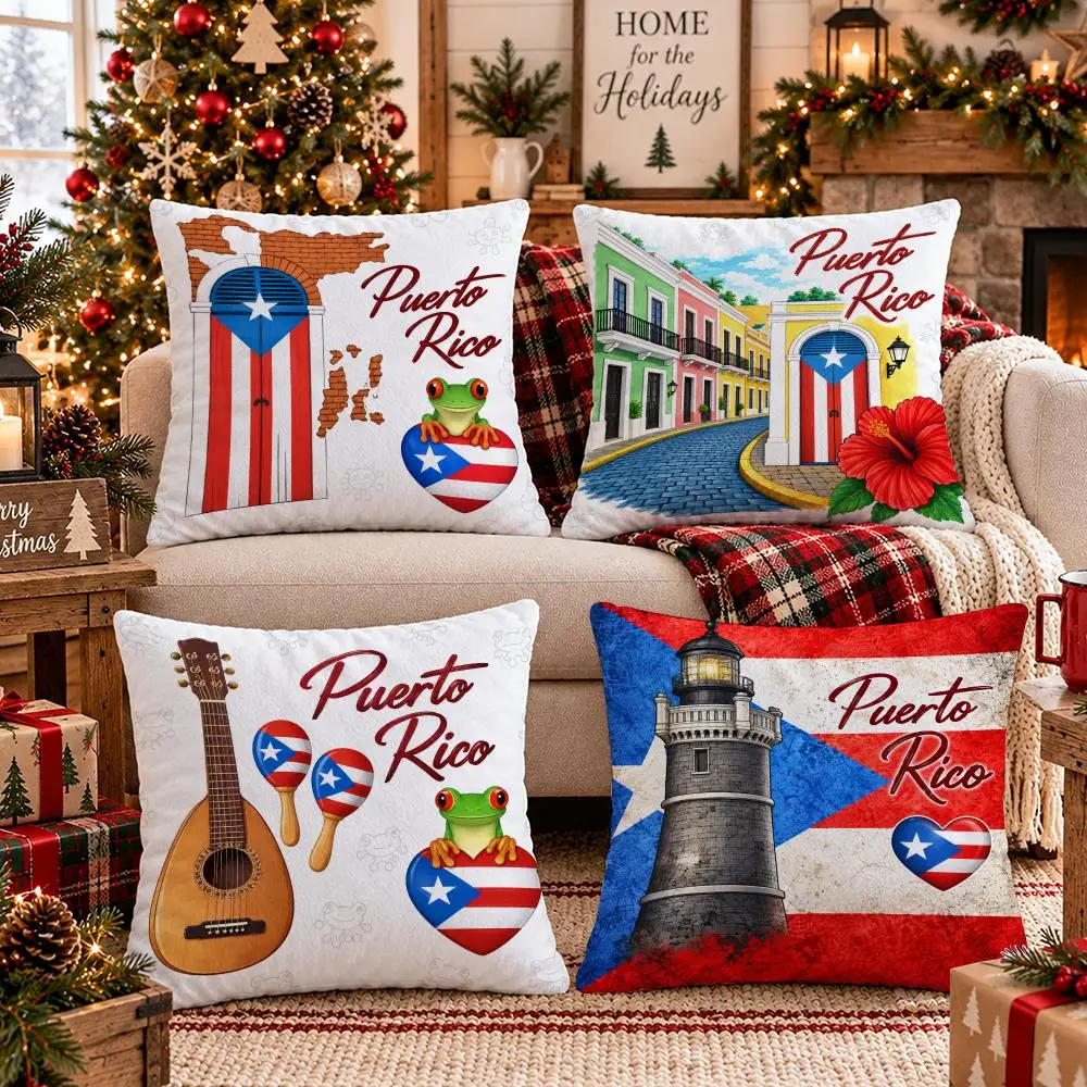 Puerto Rican Island Tales Cushion Cover 1/4PCS Short Plush Pillow Cover Set Soft Decorative Cushion Case for Sofa Bed Home Decor