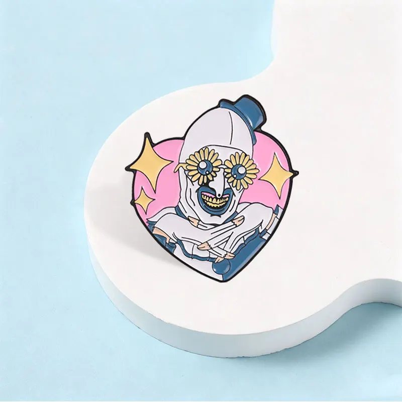 Halloween Sunflower Glasses Clown Enamel Badge Horror Movie Terrifier Art the Clown Killer Pin Lapel Decor Brooch Jewelry Gift 4