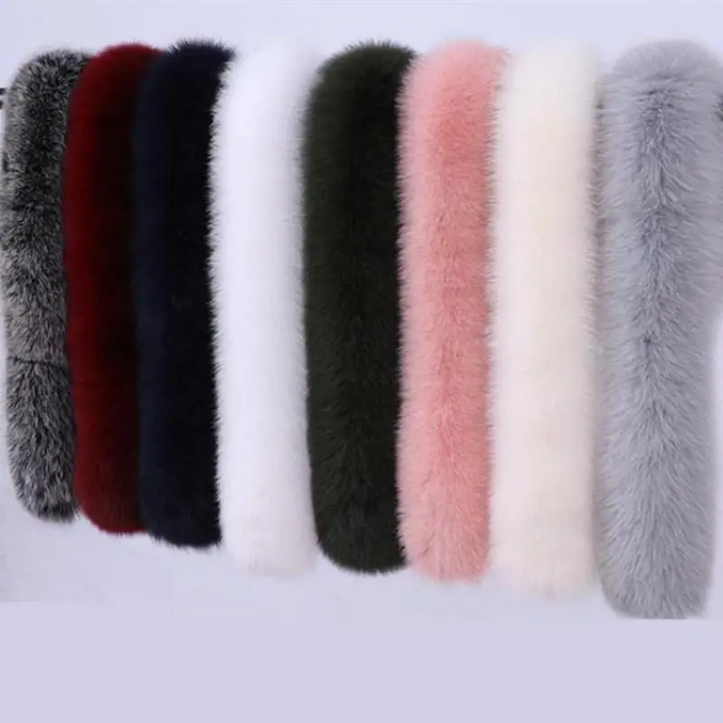 

22 Fluffy Fur Collar Natural Real Fox Fur Collar Ladies Down Jacket Hat Strips Hood Trim Women Genuine Fur Scarf Men Coat Collar