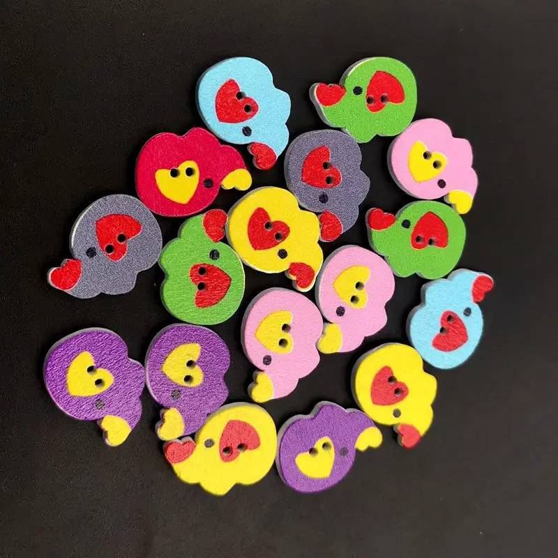 กระดุมไม้ช้างสีการ์ตูน กระดุมสัตว์ผสม กระดุมเสื้อผ้าเด็ก 50 แพ็ก