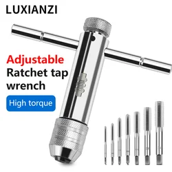LUXIANZI Adjustable T-Handle Ratchet Tap With M3-M8 3-8mm Machine Screw Thread Tap Wrench Drill Set Hand Tapping Tool Wrench