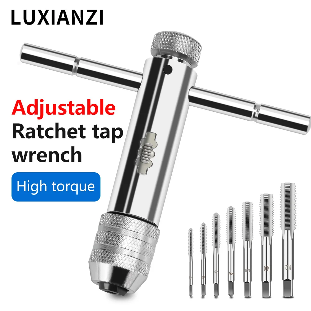 LUXIANZI Adjustable T-Handle Ratchet Tap With M3-M8 3-8mm Machine Screw Thread Tap Wrench Drill Set Hand Tapping Tool Wrench