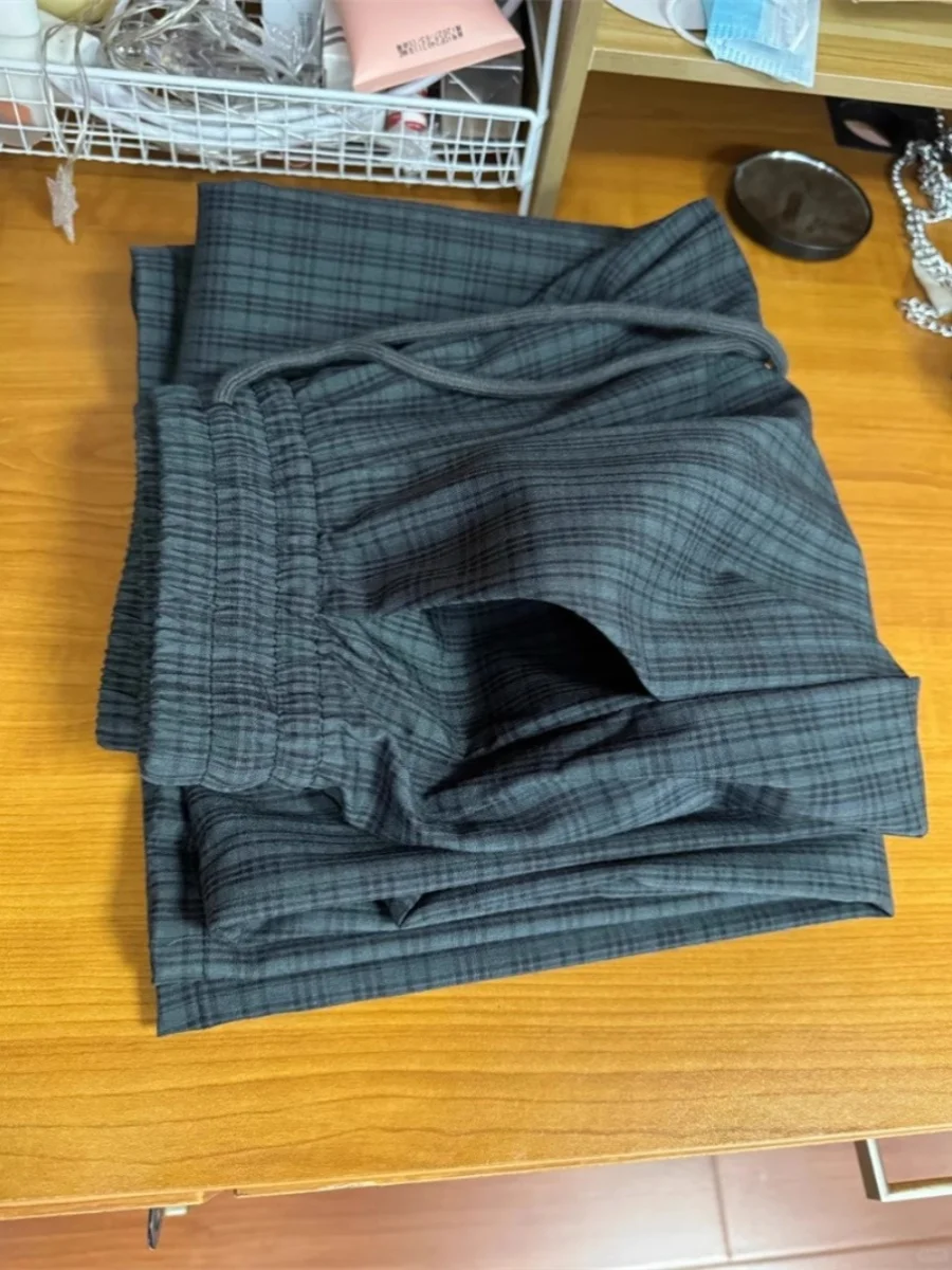 

Retro Plaid Pants Women Summer Thin High Waist Draped Walking Samurai Wide Leg Long Pants Korean Style Commute High Waist Lon...