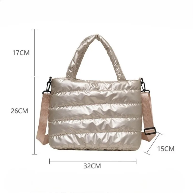 Fashion Tote Handbag Large Capacity Cotton Padded Bag Waterproof Portable Keep Warm Handbag Quilted Solid for Leisure Winter view 2
