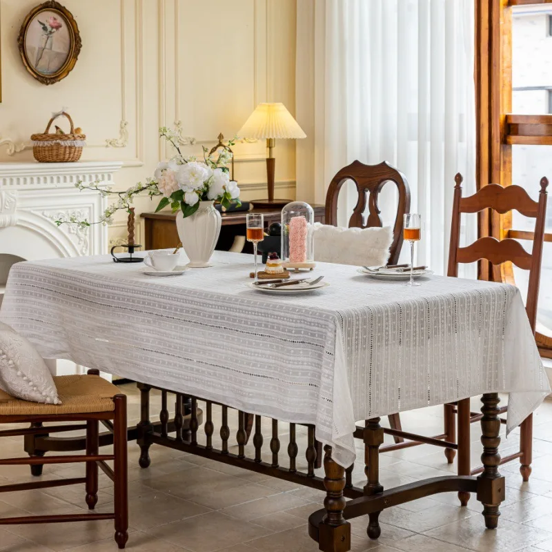 

French embroidery Cotton White Tablecloth for Home Kitchen Wedding Party Decoration Coffee Tea Kitchen Dining Table Cover