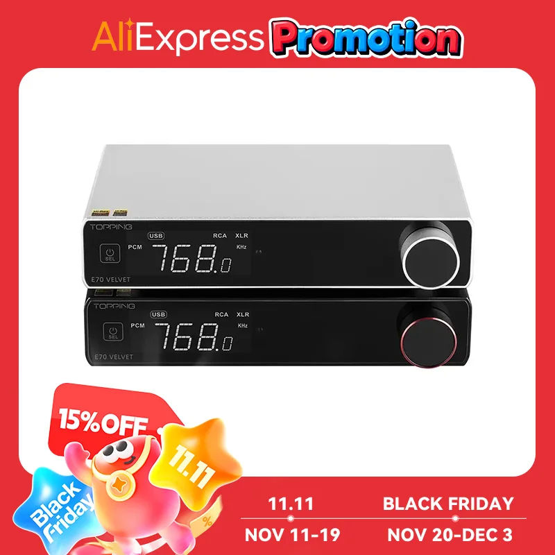 TOPPING E70กำมะหยี่ AK4499EX ถอดรหัส XU316 DSD512 PCM768kHz บลูทูธ5.1 LDAC 24Bit/96KHz รีโมทคอนโทรล E70V DAC