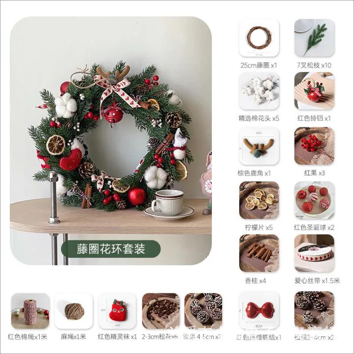 

Christmas Vine Circle Wreath Set with Flower Bundle and Festival Handmade Floral Arrangement DIY Packaging Materials Gift