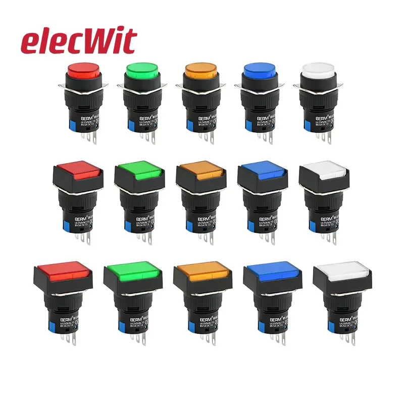 LA16 Push Button Switch with Lamp Self Reset and Self-Locking, Square, Rectangular, Circular Starting Power Supply, 12V 24V