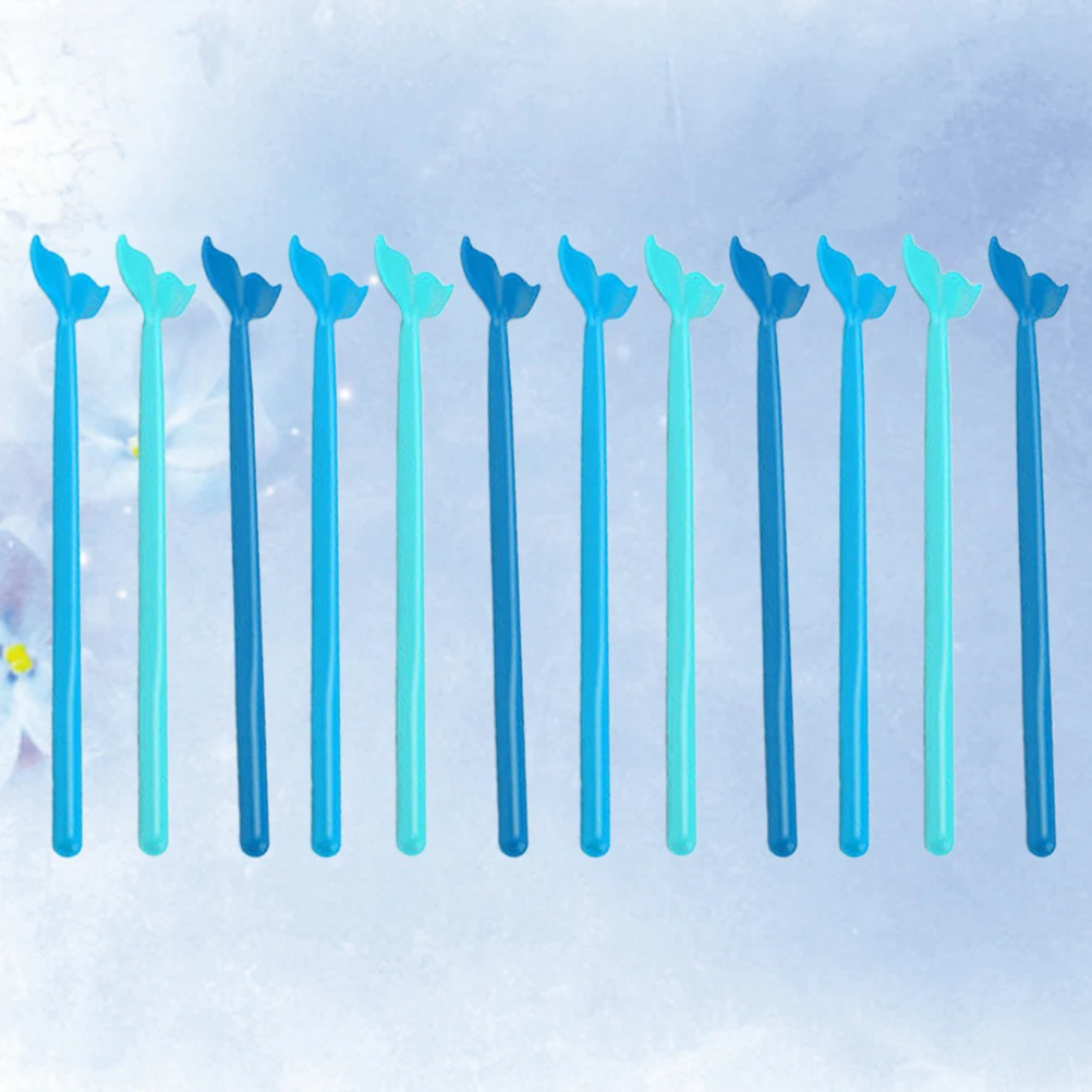 

12 Pcs Whale Tail Stirring Stick Nautical Swizzle Juice Drink Blue Banquet Fashion Parties Cafe Supplies Eco PP Safe Practical
