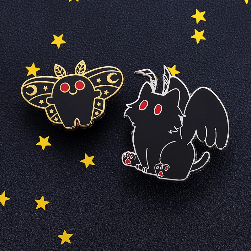 Spooky Mothman Hard Enamel Pin Red Eye Moth Crescent Wing Animal Brooch Laple Backpack Badge For Friends