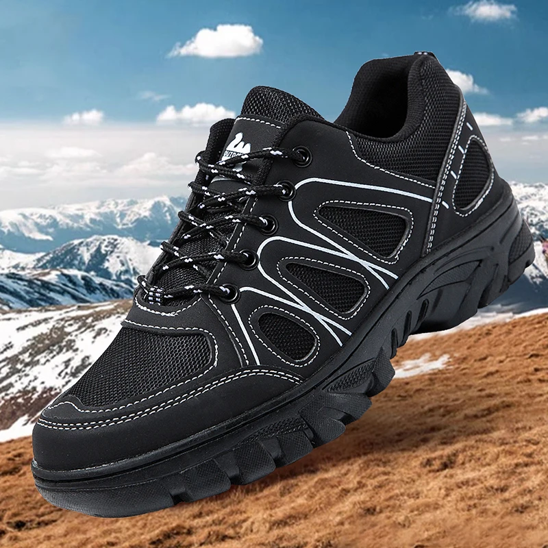 Men Large Size Lace-up Breathable Hiking Work Boots Spring Fall 2026, Non-slip Durable All-match Outdoor Casual Sports Sneakers
