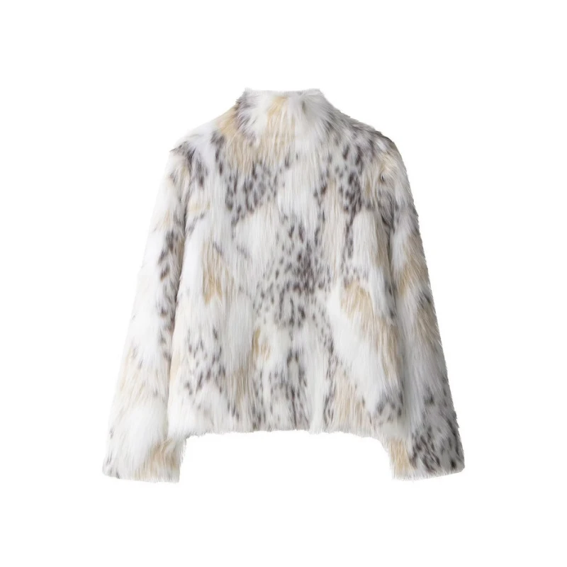Gradienten Stehkragen Frauen Winter Faux Pelzmantel Mode Lässig Oberbekleidung Leopard Print Dicke Warme Langarm Jacke Weibliche