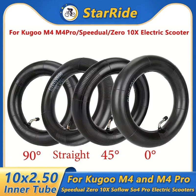 10x2,50 Schlauch mit 0 °   90 °   45 °   Gerades Ventil für Kugoo M4 M4Pro/Zero 10X Elektroroller 80/65-6 10X3,0 255X80 Innenreifen
