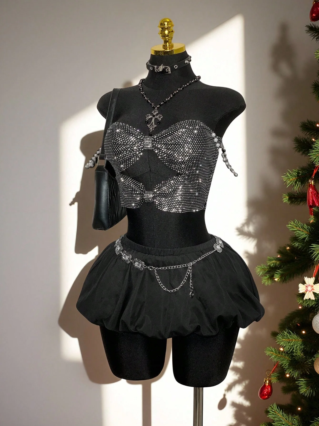 

Women Rhinestone Mesh Pearl Sling Crop Top Sexy Hollow See Through Fishnet Bowknot Backless Tube Tops Party Club Camisole Tops