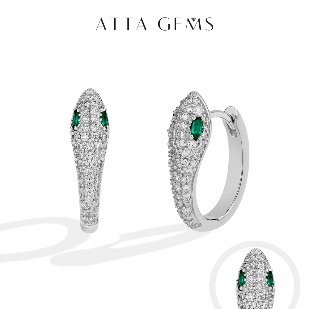 

ATTAGEMS Full Moissanite Women's Earrings Marquise Lab-emerald Snake Studs Real 925 Sterling Silver For Girls Engagement Party