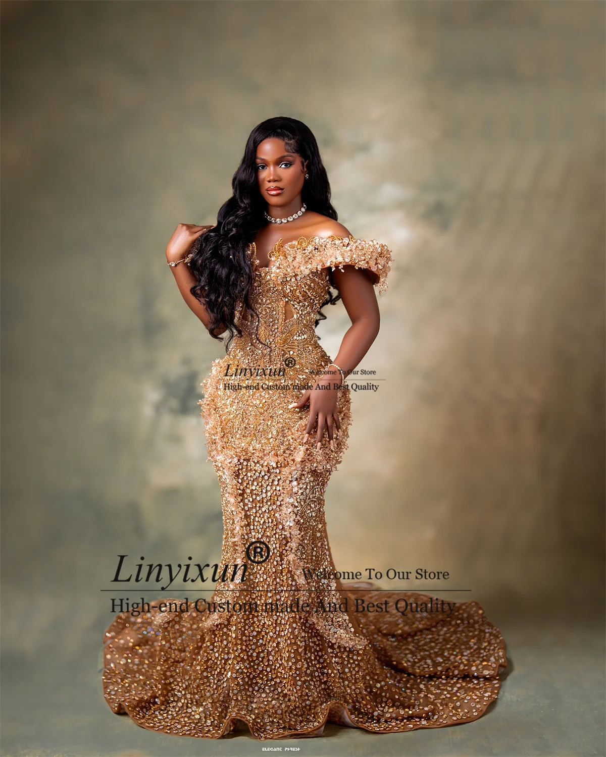 Sparkly Crystals Stones Mermaid Prom Dresses Customized Black Girl Evening Gown Off Shoulder Aso Ebi Robe Wedding Party Dress view 3