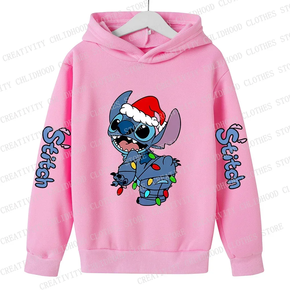 Stitch Children Hoodies Merry Christmas Kid Pullover Casual Clothes Anime Kids Sweatshirts for Girl Boy Cartoons Tops