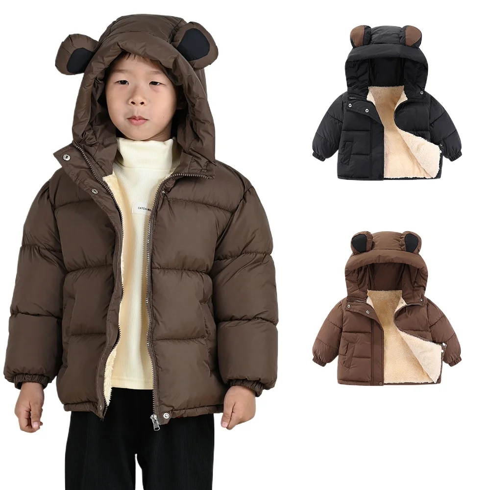 

2-8Years Kids Down Outerwear Boys Girls Cotton-Padded Parka Coats Big Children Thicken Warm Jacket Teen Fur Hooded Windbreaker