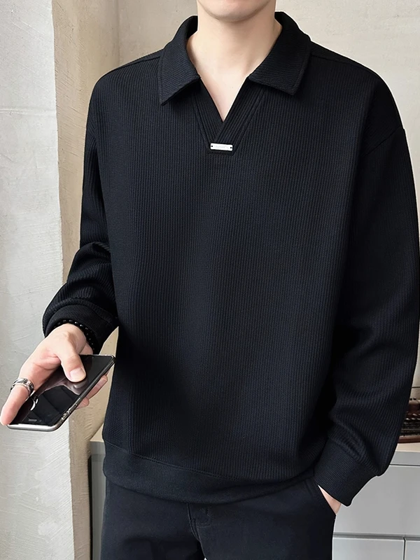 

Повседневная хлопковая толстовка с длинным рукавом для мужчин, однотонная, с V-образным вырезом, весна-осень, новая модель, удобная, свободного кроя