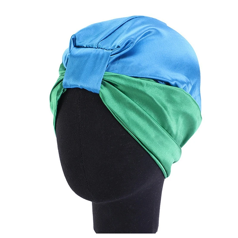 French Satin Cloth Colorblock Turban Hat Female Bandana Headband Women's Hair Cover Cap Head Wraps Muslim Headscarf Bonnet