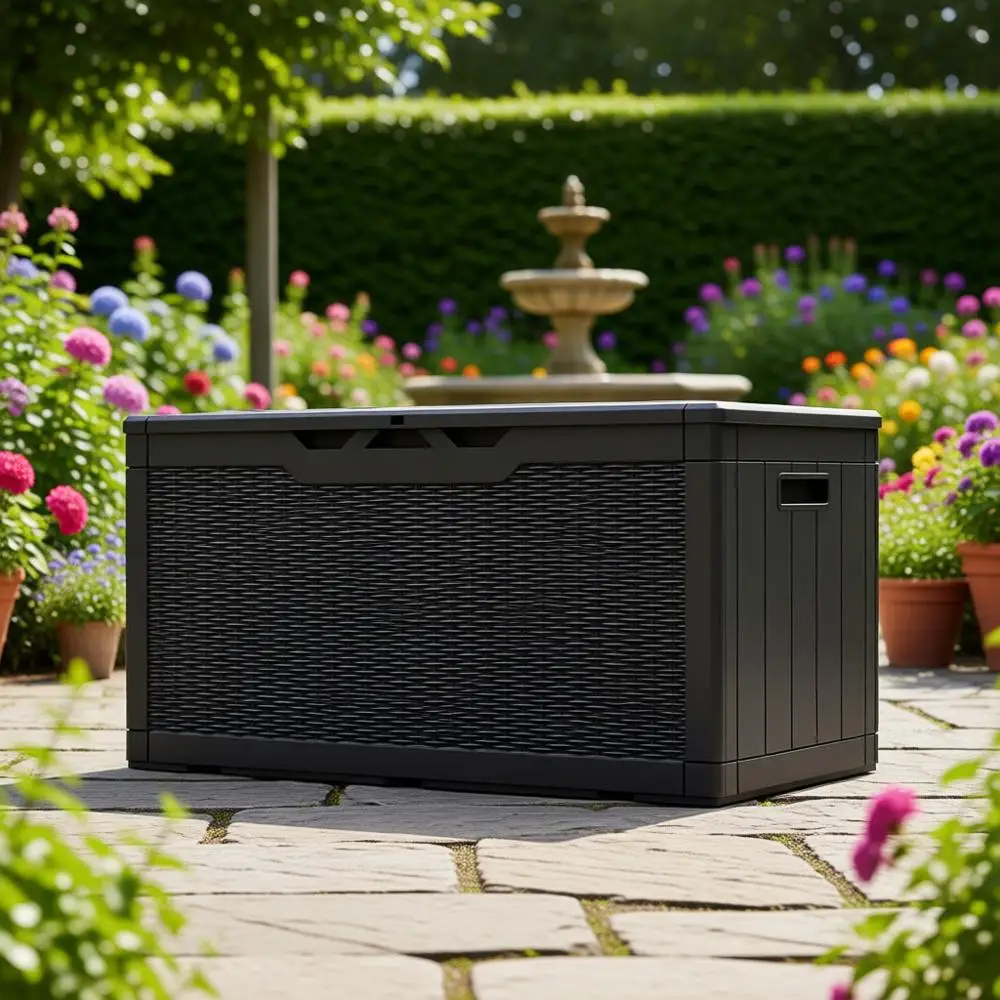 

Ящик для хранения на открытом воздухе на 100 галлонов, черный, для садовых инструментов, подушек для уличной мебели и принадлежностей для бассейна