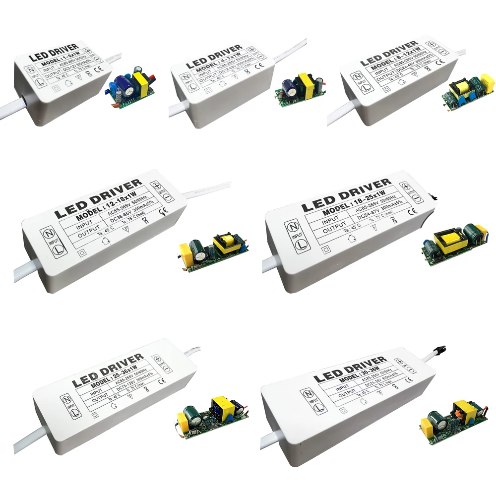 LED Driver 300mA 1-3W 4-7W 8-12W 18W 20W 18-25W 25-36W LED Constant Current Driver Power Unit Supply For Driver LED Transformer