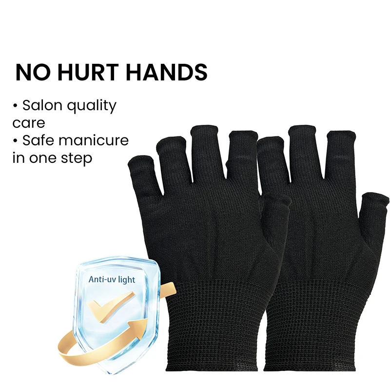 Guantes de uñas delgados antiuv negros, guantes de protección sin dedos de Gel UV, herramientas de manicura, secador de uñas con lámpara LED, 1 par