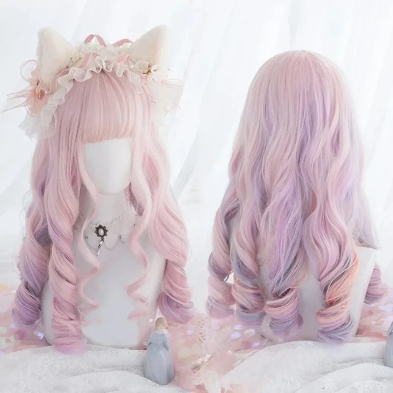 

Cosplay Woman Wigs iridescence Synthetic Hair Wigs Long Wavy Natural Hair Wig with Bangs for Women Lolita Wig Heat Resistant