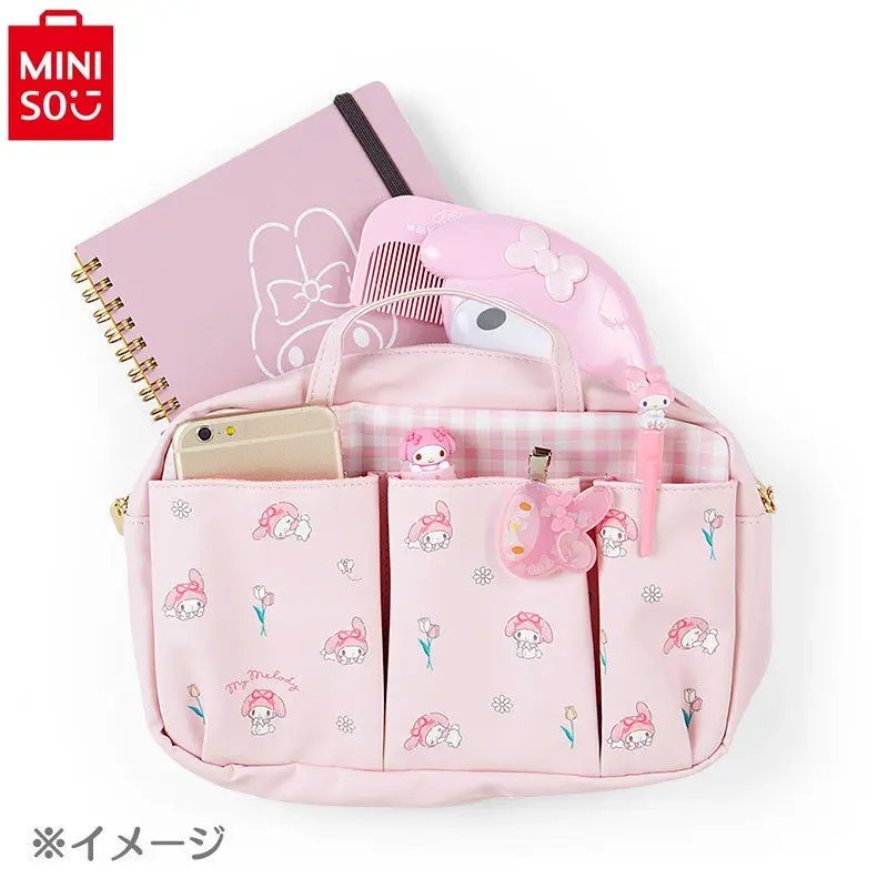 MINISO Sanrio tas tangan imut, tas tangan kapasitas besar, Hello Kitty, Kuromi, kartun, imut, Multi fungsi, tas ibu