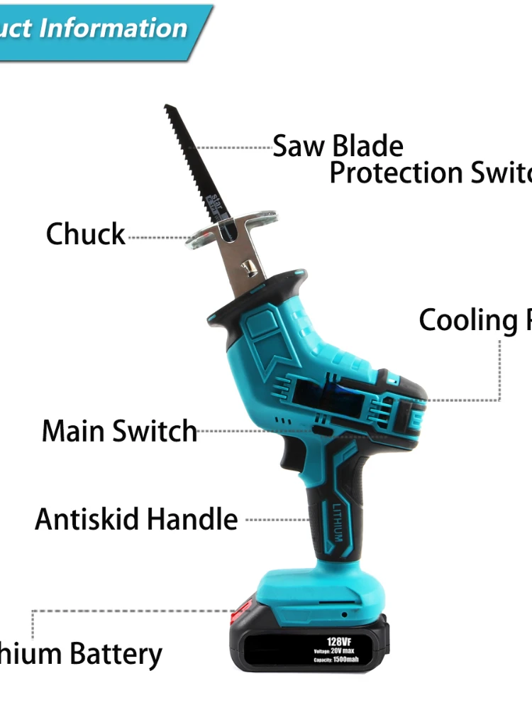 Cordless Electric Reciprocating Saw Wood Metal Cutting Saw Lithium Battery Saber Saw Portable Saw Power Tool For Makita