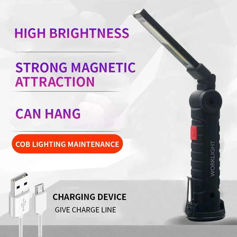 Folding LED Work Light Portable Spotlight with Magnetic Base Clip USB Charging Repair Torch Movable Work Light Flashlight