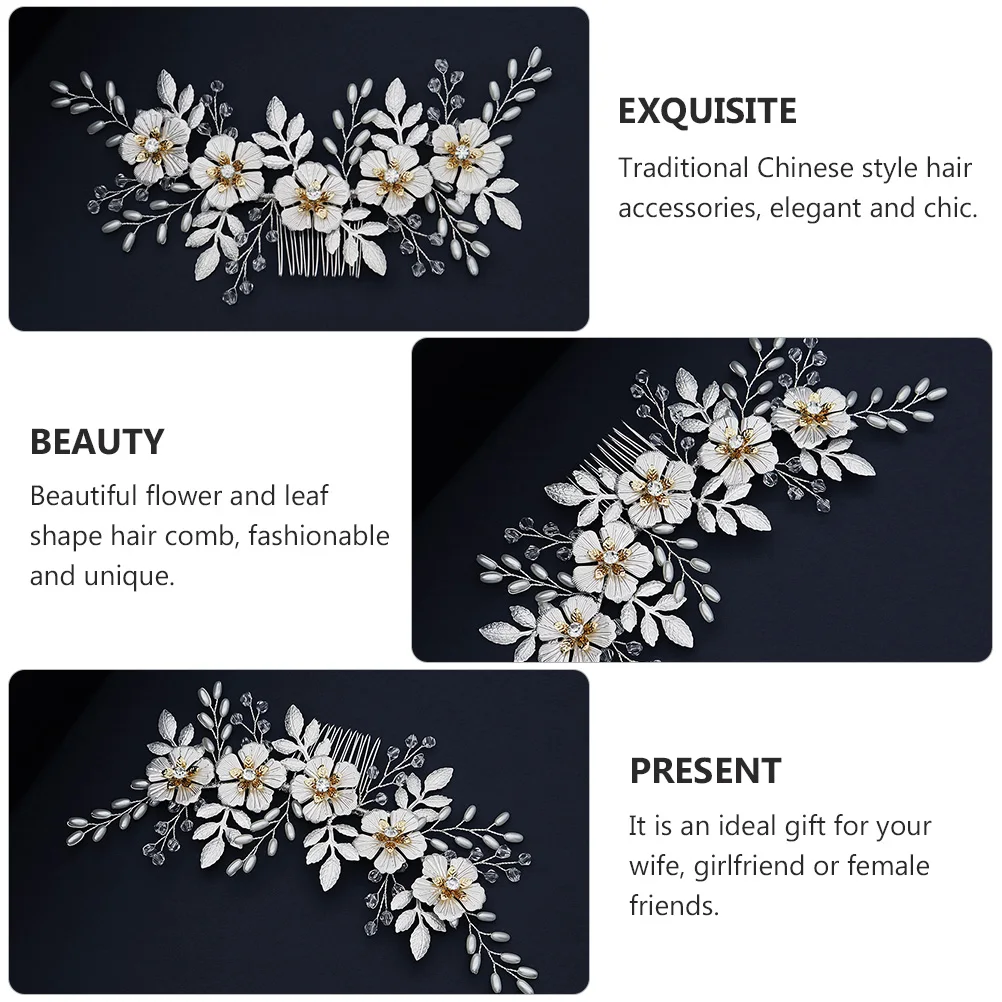 

1pc Floral Leaf Hair Comb Elegant Chic Headdress Bridal Decor Prom Bridesmaid Alloy Hairband Beautiful Accessories Female Bridal