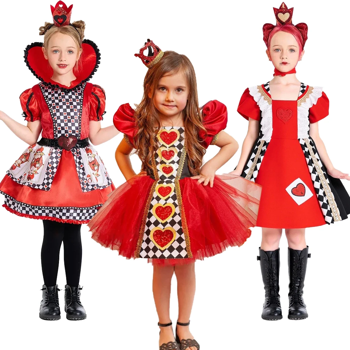 Summer Wonderland Red Queen Of Hearts Halloween Cosplay Costume Poker Birthday Party Dresses Girls Stage Drama Show Kids Clothes