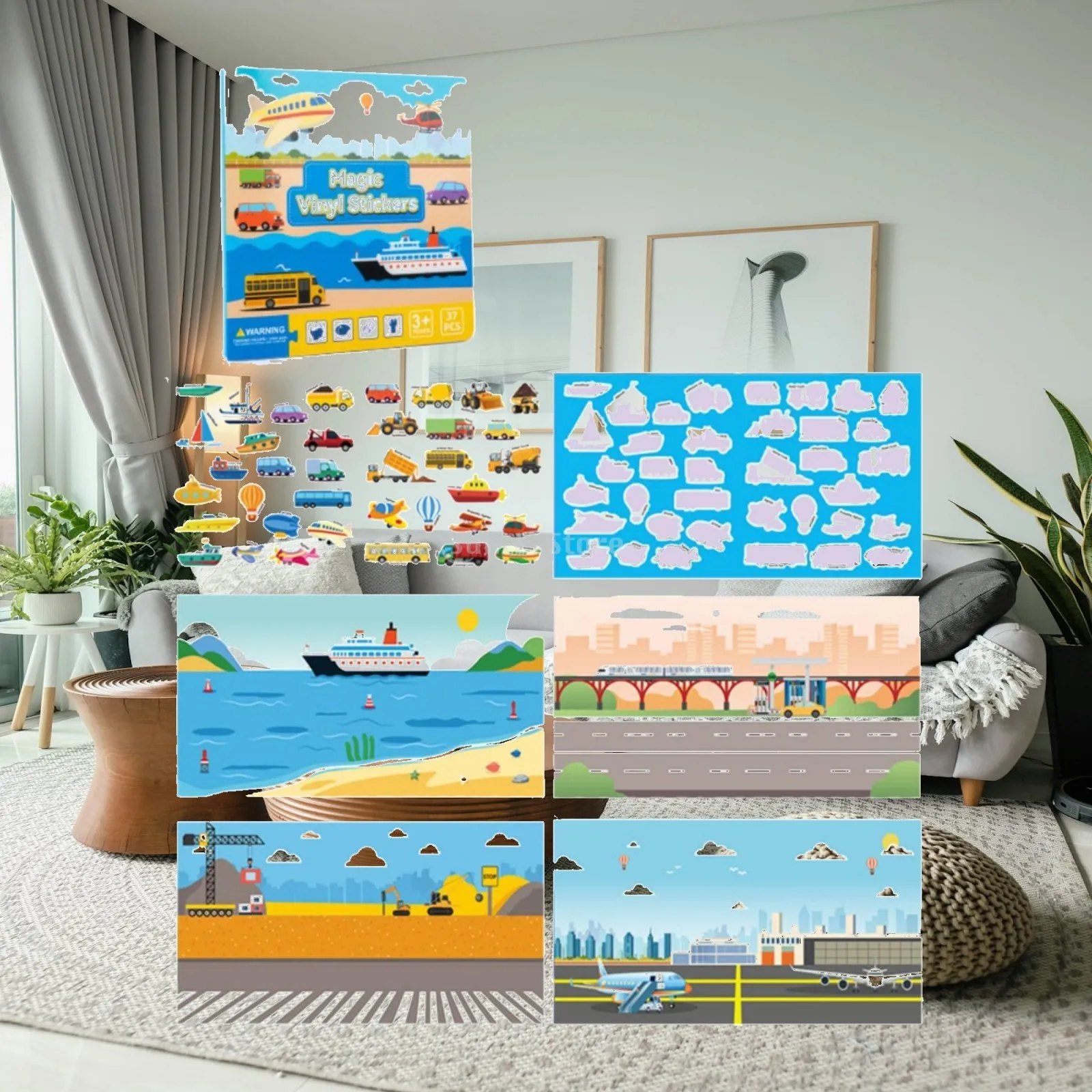 Kids Animal Dinosaur Sea Scene Static Sticker Book Reusable Educational Toy for Children Age