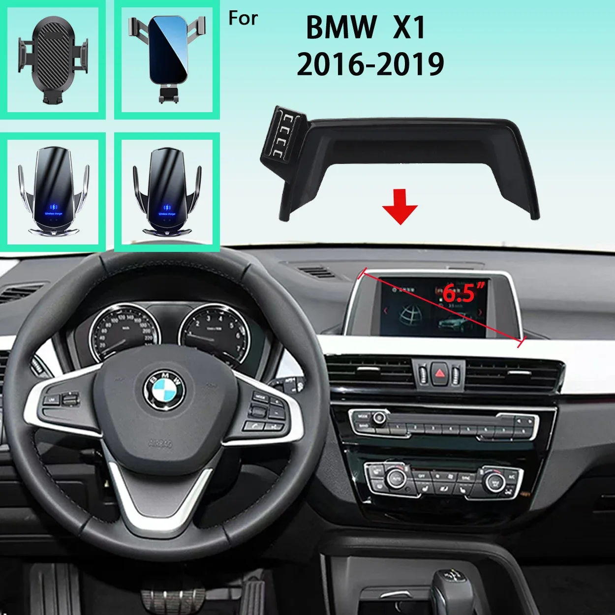 For BMW X1 F48 F49 2016-2019 Car Specific Phone Holder with 15W Wireless Fast Charging Dashboard Mount for 6 5 Inch Screen