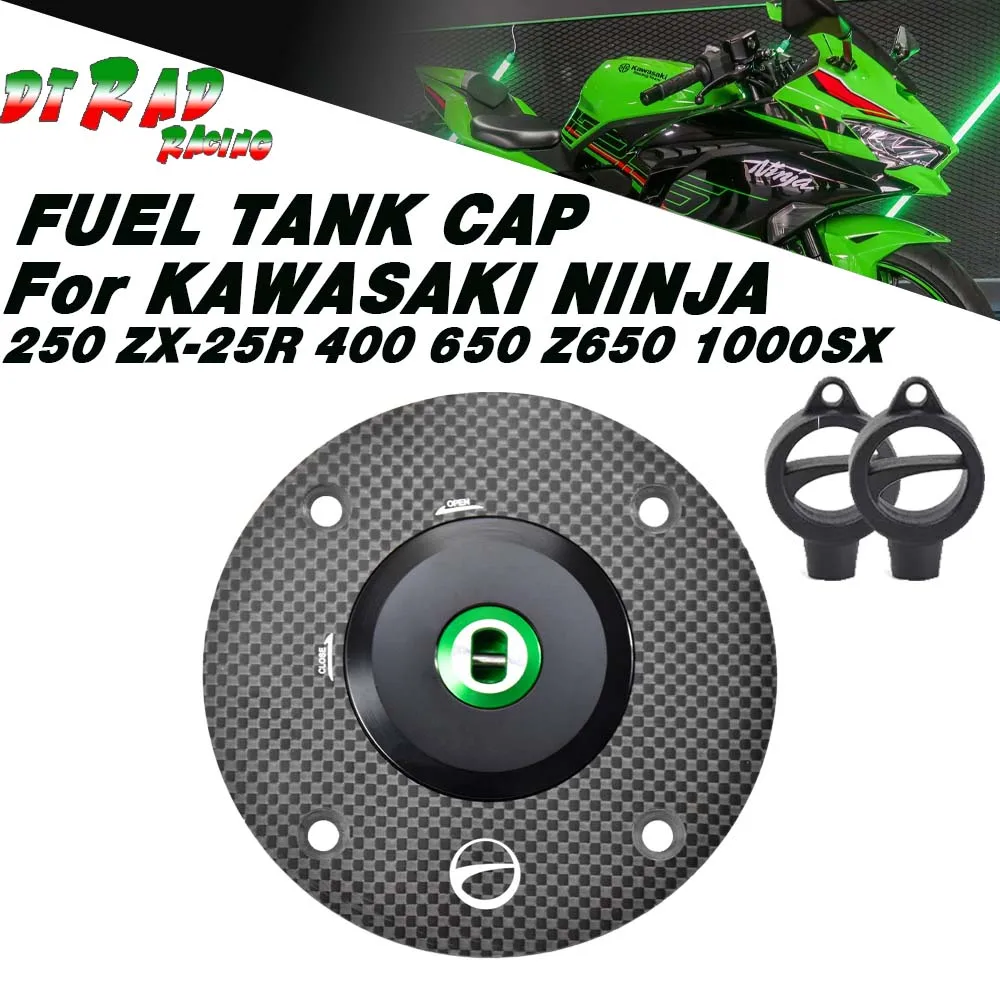 Motorcycle Carbon Fiber With Key Anti-Theft Fuel Tank Cap For KAWASAKI NINJA 250 ZX-25R 400 650 Z650 1000SX Tank Protector