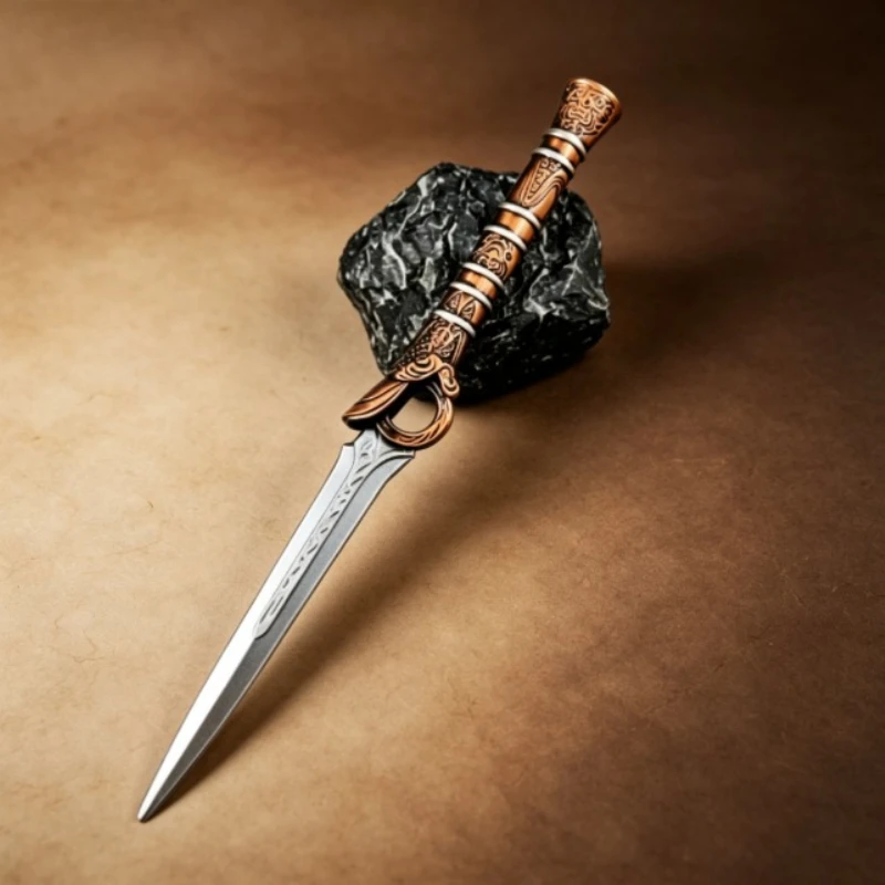 Mini 15cm Alloy Model Non‑Sharp Blade Retro Carved Handle Chinese Style Metal Ornament Desk Collectible Craft Decor Gift