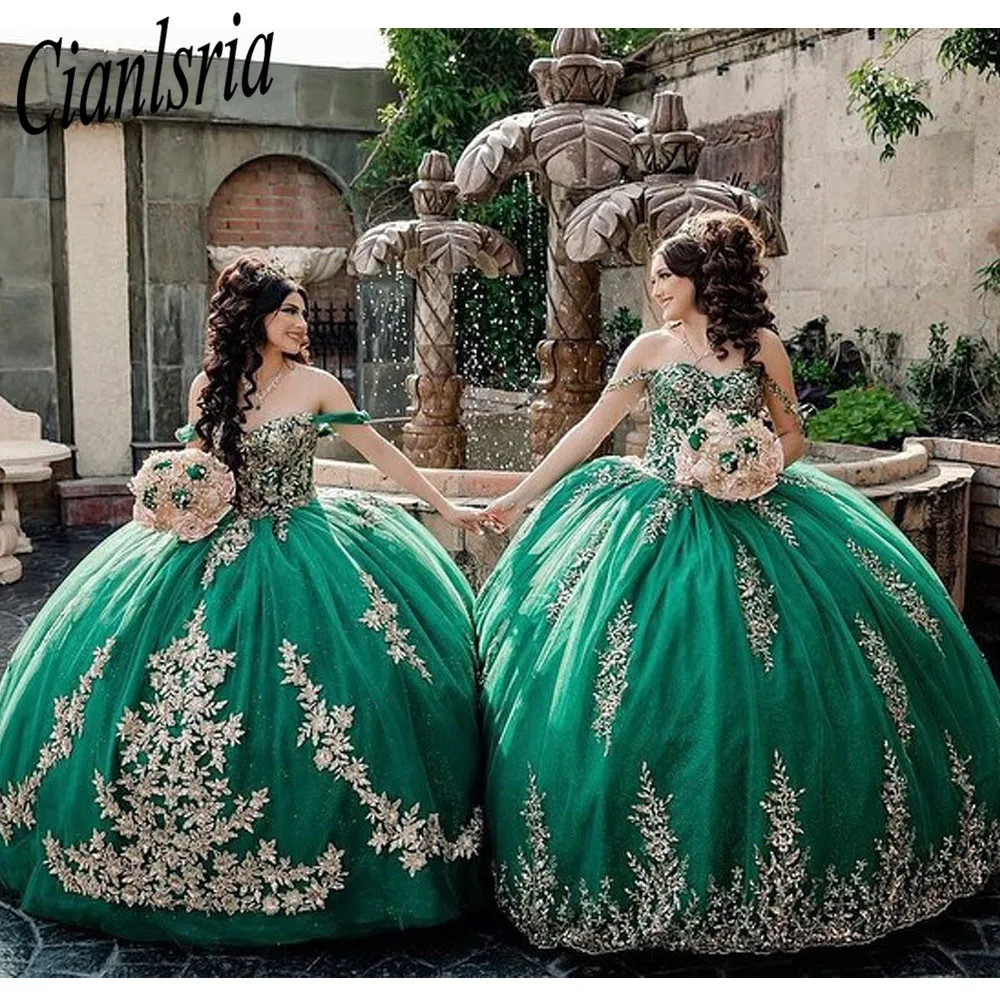 Gaun bola hijau gaun Quinceanera gaun manik-manik Sayang 3D pesta dansa ulang tahun bunga Vestidos De Quinceanera