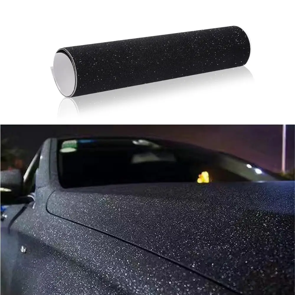 

Black Sparkle Matte Vinyl Wrap Film For Car Motorcycle Body Customization, Air Release, DIY Application, 78.7x11.8 Inch